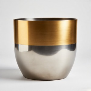 Jardinière texturée à deux nuances de qualité supérieure fabriquée à la main en métal pour mettre en valeur les coins de la maison avec une grâce botanique - Product Image 3