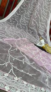 Soirée de mariage chic, magnifique, couleur rose, Saree en Organza lourd avec une séquence de broderie sur toute la surface, fonctionne à faible débit - Product Image 3