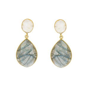 Pendentif en argent sterling 925 plaqué or 18 carats avec pierre précieuse naturelle labradorite blanche arc-en-ciel de style ethnique pour femme pour les fêtes - Product Image 1