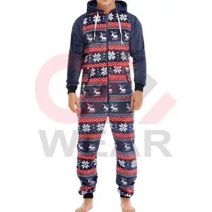 Männer Schneeflocke Druck Reiß verschluss vorne Kapuze Stram pler Pyjamas Schlaf trägt Druck Jumps uit Spiel anzug für Weihnachten