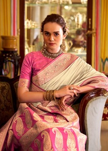 Saree en soie douce de créateur indien pakistanais, robe de mariée de style tissage Zari - Product Image 2