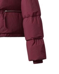 Customized Maroon Puffer Jacket Women Winter Quilted Short Coat High <b>Neck</b> Warm Polyester <b>Padding</b> Fashion Outerwear OEM Custom - Product Image 6