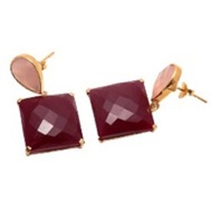 Boucles d'oreilles en forme de poire et de princesse en argent Sterling 925, nouvel arrivage, rubis et calcédoine rose teintés - Product Image 1