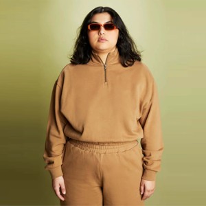 Sudadera informal con cuello embudo y cremallera para mujer, sudadera moderna y versátil con media cremallera y cuello embudo - Product Image 3