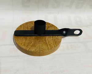 Portavelas Artesanal de Madera de Acacia, Portavelas de Madera con Asa, Negro y Marrón Pulido, Artesanía Natural - Product Image 3