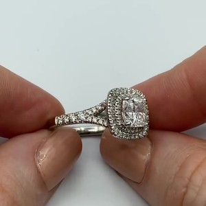 6mm Cushion Cut Moissanite Engagement <b>Ring</b> with Double Halo and Pave Side Stone Band | Bridal Wedding <b>Fine</b> Jewelry - Product Image 4