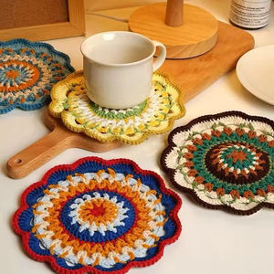 Posavasos y Alfombrillas de Ganchillo de Lana Estilo Bohemio, Tejidos a Mano, Decoración Artística Colorida, Accesorios para el Hogar, Productos Terminados - Product Image 1