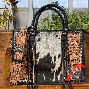 Bolso de mano de cuero mecanizado a mano de lujo de gran capacidad de alta calidad para mujer, bolso cruzado de transporte oculto Floral de piel de vaca occidental - Product Image 1