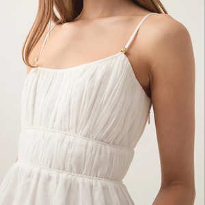 Của phụ nữ cổ điển trắng không Tay Peplum Top mùa hè 100% cotton áo spaghetti dây đeo mô hình đơn giản ngọt ngào thêu xếp li - Product Image 1