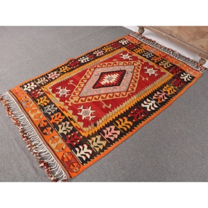 3.6x5.6 ft Rug, Vintage Turkish Accent Rug, <b>Red</b> Kilim <b>Wool</b> Rug - Product Image 2
