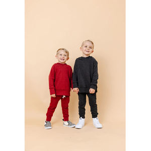 Maroon Sponge Fleece Kids Hoodie Baby Boy Sudaderas Cremallera Carbón Algodón orgánico Acanalado Bolsillo Bordado Conjunto transpirable - Product Image 4