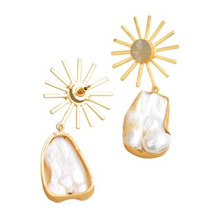 ต่างหูแฟชั่นทองเหลืองส่งออกตุ้มหูเพรไนท์ไข่มุกน้ำจืดบำบัดแท้ต่างหูรูปทรงเรขาคณิต - Product Image 5