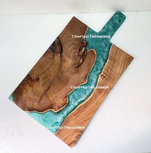 2025, venta al por mayor, tabla de cortar de madera y resina epoxi con mango, tabla de Río de resina azul, comida - Product Image 1