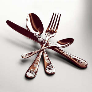 High-Quality 4 Pcs <b>Stainless</b> <b>Steel</b> <b>Cutlery</b> Set with Flower Printed Handles in Stylish Rose Gold Modern American Design - Product Image 1