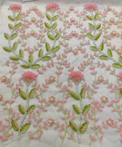 Premium Quality Richly <b>Beaded</b> Cotton <b>Fabric</b> with Metallic Thread Accents for Designer Dresses Available for Export Price - Product Image 2