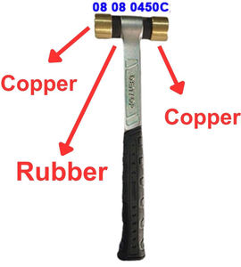 Martillo amortiguador doble (goma + cobre) de grado DIY, chapado en zinc, DIA 35x350mm - Product Image 3