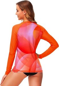 Deerose <b>Womens</b> Gradient <b>Rash</b> <b>Guard</b> UPF 50+ Swim Shirts Surfing Top with Thumb Hole sale coustom logo avilable - Product Image 4