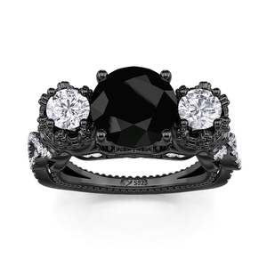Jeulia Men's Radiant Cut Moissanite <b>Skull</b> Three Stone Engagement <b>Ring</b> Rhodium Plated Sterling Silver - Product Image 3