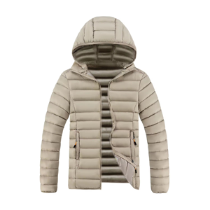 Wholesale Men's <b>Light</b> Warm Winter <b>Jacket</b> with Stand Collar Black Hooded Puffer Coat Custom Logo Cotton & Puff Fill Plain Dyed - Product Image 4