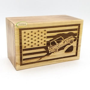 อุปกรณ์งานศพ โลงศพไม้สนสำหรับเผาศพสัตว์/ผู้ใหญ่ ลายรถจี๊ปและดาว เหมาะสำหรับสุสาน - Product Image 1