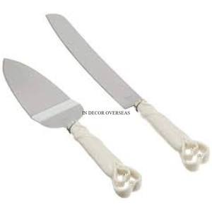 อุปกรณ์สำหรับเซิฟเวอร์เค้กสำเร็จรูปสีเงินด้ามจับดีไซน์ใหม่ล่าสุดเคลือบด้วยผงสีดำและใบไม้ชุบทอง - Product Image 6