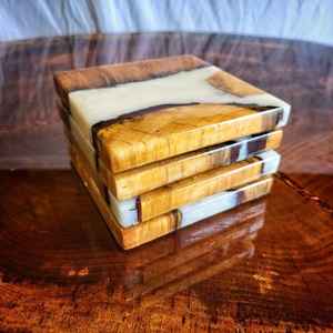 Top Selling Luxury Durable Mango Wood & <b>Epoxy</b> Resin Free Coasters with Holder Set-Customizable Size & Color - Product Image 1