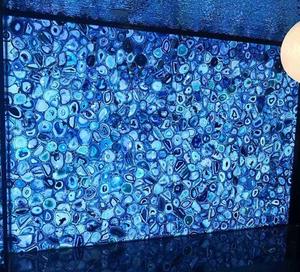 Agate bleue Style Vintage plateau de table en pierres précieuses semi-précieuses choix manufacturés pour les paysages artistiques prix de gros laiton - Product Image 1
