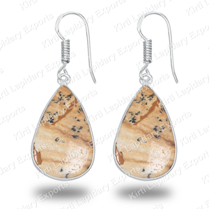 Pendientes de Jaspe Hechos a Mano, Chapados en Plata, Latón, Venta al por Mayor, Pendientes de Piedras Preciosas, Jaipur, India, MOQ Bajo 2 Piezas - Product Image 3