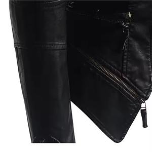 Haute qualité automne hiver noir fermeture éclair dame femmes Faux Pu cuir vestes personnalisé femmes Streetwear vestes à la mode - Product Image 5