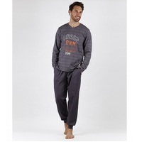 Conjunto de Pijama Casual de Verano para Hombre, 100% Algodón, Rayado, 180 GSM, Felpa Biowashed, Sin Mangas, Largo, Ropa de Dormir Sostenible y Cómoda