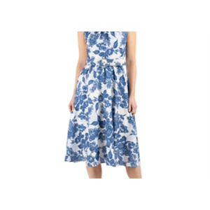 Vestido de Gala Donna Ricco Azul con Estampado Floral, Corte Evase, Cinturón, Talla 14, Formal, Largo hasta el Suelo, Corte en A, Cintura Natural, Transpirable - Product Image 5