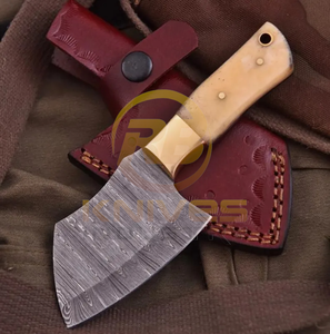 Couteau de chasse artisanal personnalisé de type cowboy, en acier Damas, manche en os, tranchant comme un rasoir, avec étui en cuir, couteau cadeau industriel - Product Image 4