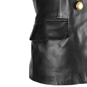 Blazer en cuir avec Double boutonnage pour femme, manteau formel en cuir véritable noir en peau d'agneau - Product Image 3
