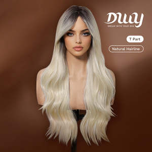 Perruque synthétique Cameron -DWY T Part sans colle, mi-longue, lisse, dégradé blond perle, en liquidation - Product Image 2