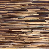 Panneau mural moderne en bois de teck recyclé avec motif géométrique et texture superposée pour appartement, hôtel et villa