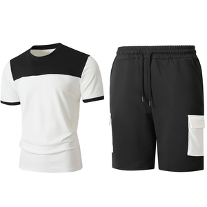 Men's Color Block T Shirt and Cargo Shorts <b>Set</b> Casual Sports <b>Knitted</b> Two Piece Outfit - Product Image 1