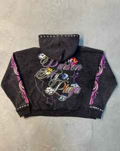 SIBRIN Factory Made Acid Wash Rhinestone <b>Screen</b> <b>Print</b> Hoodie Custom Logo Winter French Terry Streetwear Zipper Hoodie Sweatshirt - Product Image 4