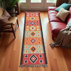 Tapis de couloir en laine et jute 5x8 Kilim, couleur personnalisable, fait main, motif géométrique, lavable, poils moyens épais, décoration d'intérieur toute saison - Product Image 4