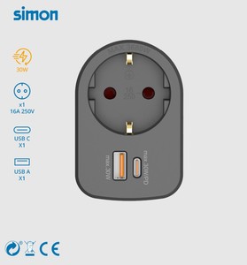 Adattatore con una uscita + ricarica rapida USB e USB-C, nero, 30W 16A (Simon CL620306) - Product Image 2