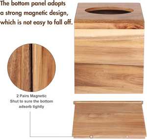 Boîte à mouchoirs en bois d'acacia vintage de luxe Design carré avec fond coulissant pour la maison salle de bain chambre bureau cuisine Table à dîner - Product Image 4