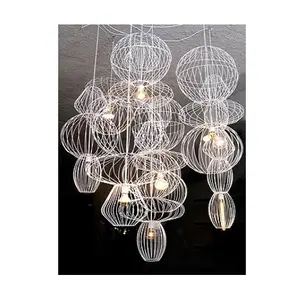 hot sale Modern Round Rattan Chandelier Ceiling Hanging Wicker Pendants Lamp metal wire Woven round shape Home Decoration
