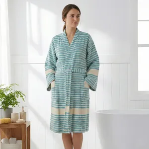 Peignoir unisexe 100% coton, best-seller, séchage rapide, vêtements de nuit d'été, tissu respirant, léger, toute l'année, fabrication ODM en Turquie - Product Image 1