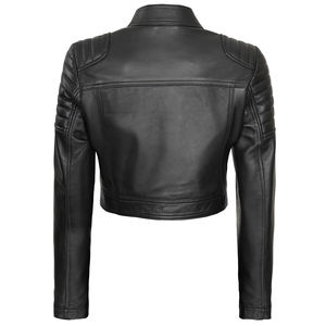 OEM ODM Women's Short Winter Crop Top Best Supplier for Long Leather Jacket Stand Collar <b>Zipper</b> Breathable Knitted Latest Design - Product Image 2