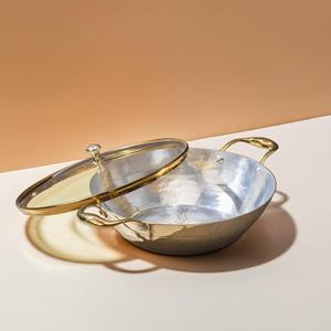 Kadhai de latón de base ancha con tapa de vidrio, naturalmente no tóxico, antiadherente, ideal para recetas indias - Product Image 3