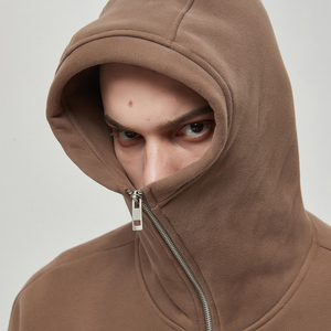 Sudadera con capucha de gran tamaño de peso pesado de alta calidad personalizada Vintage lavado ácido en blanco con cremallera completa Sudadera con capucha corta con bordado en blanco para hombres - Product Image 3