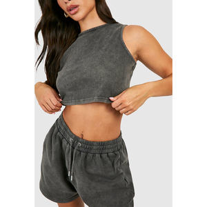 Conjunto de chándal corto de 2 piezas de carbón de la mejor calidad para mujer, conjunto de pantalones cortos de chándal de 2 piezas para mujer - Product Image 3