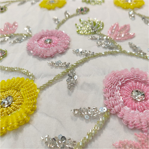 Nouveau concepteur fait à la main perlé tissu écologique Net Tricot non-tissé respirant brodé fête robes de mariée filles - Product Image 5