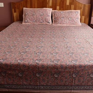 Juego de Sábanas con Estampado Artesanal, Ropa de Cama de Algodón Cambray, Colcha Hecha a Mano en India con Fundas de Almohada, Tamaño Queen y King - Product Image 1