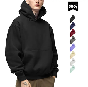 เสื้อฮู้ดผู้ชายสีดำ400 GSM เสื้อมีฮู้ดผ้าฝ้ายหนาเฮฟวี่เวทแบบกำหนดเอง - Product Image 3