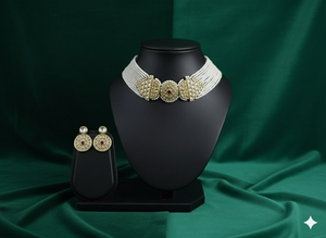 Conjunto de Collar de Bisutería Antigua con Cuentas y Acabado Dorado de Alta Calidad, Estilo Elegante para Fiestas, Perfecto para Mujeres en Bodas - Product Image 4